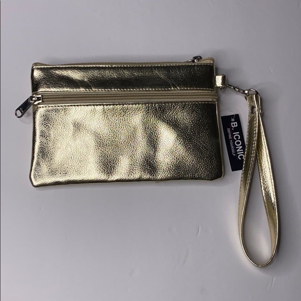 B Iconic Gold Wristlet Zipper Pouch Purse - Picture 1 of 8